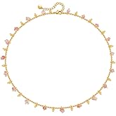LAIHUARYWA 18K Gold Plated Colorful Crystal Stone Choker Necklace Vintage Bohemian Sparkly Beaded Chain Necklaces Simple Delicate Minimalist Trendy Fashion Jewelry Gift for Women Prom Accessories