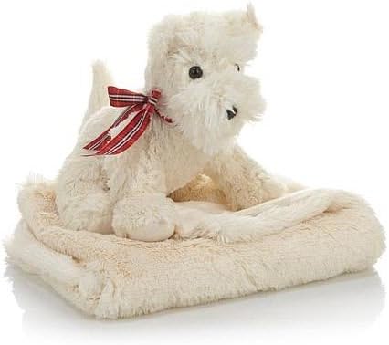Jeffrey Banks Plush Faux Fur Westie Puppy dog plush toy and Throw Blanket 2-piece Set