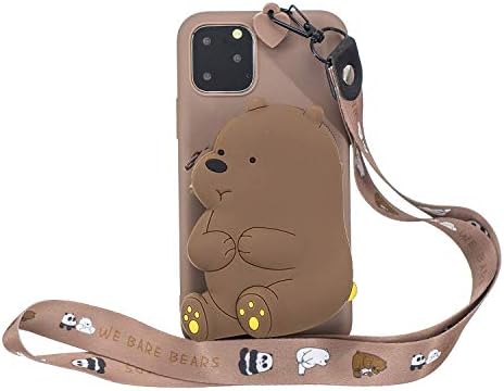 Everainy Compatible for iPhone 11 Pro MAX (6.5") Case Silicone Ultra Slim 3D Pattern Cover with lanyard for iPhone 11 Pro MAX (6.5") Rubber Bumper Thin Shockproof Protective (Brown bear)