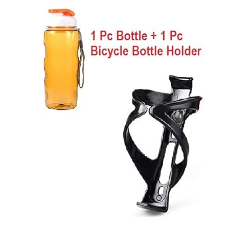 Lukzer Cycle Accessories Combo (2 Pc) - 1 Pc Bicycle Water Bottle Holder + 1 Pc Polypropylene Sipper Sports Water Bottle (500 ml) (Random Colour)