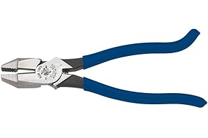 Klein Tools D213-9ST High-Leverage Ironworker's Pliers, Made in USA, Twist and Cut Soft Annealed Tie Wire, Hook Bend Handle, Spring Loaded, Heavy-Duty Jaws