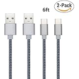 USB Type C Cable,Onlier USB C Cable (2PACK 6ft) Nylon Braided Charger Cord for Samsung Galaxy S8/S8 Plus,Galaxy Note 8,LG V30 G6 G5 V20,Nintendo Switch,Nexus 6P 5X,Google Pixel (Grey)