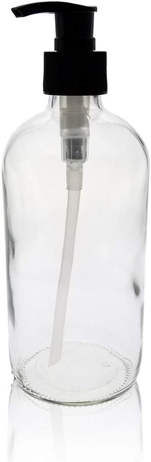 Royal Massage Boston Round Glass Bottle with Saddle Pump (Clear, 16oz)