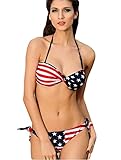 AvaCostume Women's Patriotic American Flag Stars and Stripes Push up Bikini Swimsuits