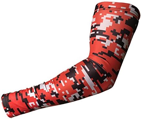 Sports Compression Arm Sleeve - Baseball Football Basketball - Youth and Adult Sizes from Unreal Sportswear (Youth Large, Digital Camo Orange / Black / White )