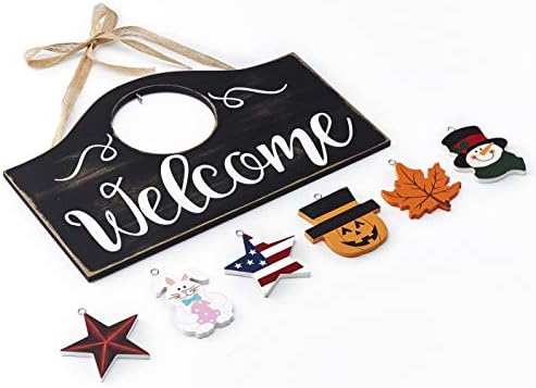 The Lakeside Collection Wall Hanging Welcome Sign with 6 Interchangeable Seasonal Icons