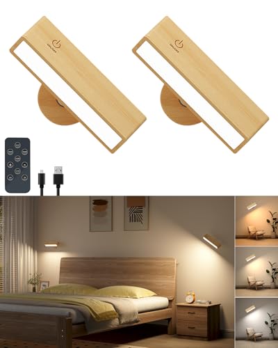 DetarZinLED Interior Wall Light Set of 2, Remote Control Battery Light, Rotatable Lamps Without Cables with 3 Colour Temperatures for Bedroom, Living Room, Reading Lamp Next to the Bed