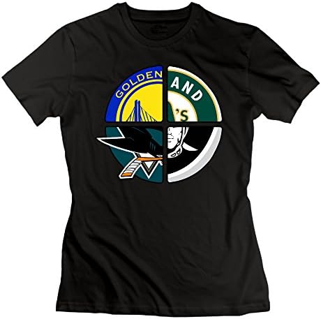 LINNA Women's Cotton Short Sleeve T Shirts Oakland Sport Logo Mixed M Black