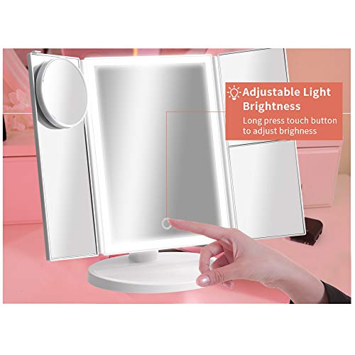 Sunba Youth Lighted Makeup Mirror, Portable Vanity Mirror with 4pcs Tape- 36 Lights, 1x/2x/3x/10x Magnification 180°Rotatable Magnifying Mirror