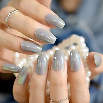 Buy Homely Ballerina Nail Tips Hot Pink Metallic False Coffin