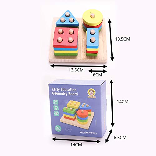 RUIDELI Wooden Geometric Toys for Kids, Educational Geometric Stacking Blocks Shape Color Recognition Puzzle Toys for Toddler Boys and Girls - Thumbnail 5