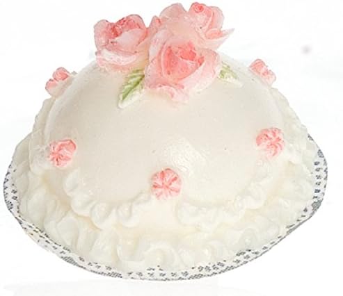 Dollhouse Miniature Vanilla Fondant Dome Cake with Pink Roses