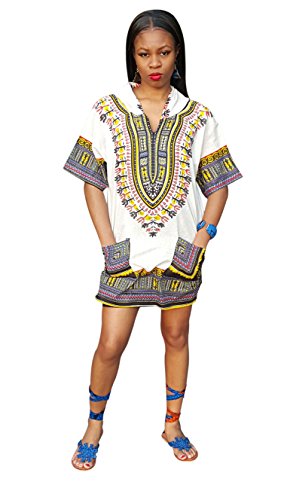 Off White African Print Dashiki Hoodie Top - Image 5