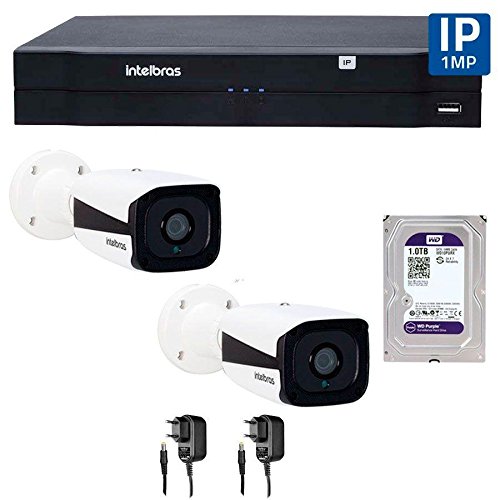 Kit 02 Câmeras de Segurança Ip 1mp Hd 720p Intelbras Vip 1120 B + Nvd 1108 Intelbras, Nvr, Hvr + Hd Wd Purple 1tb