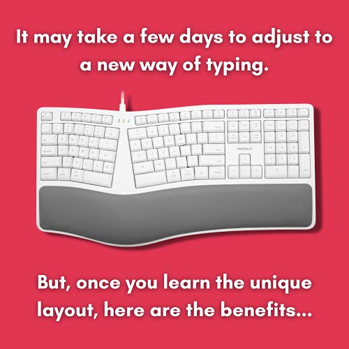 Macally Ergonomic Mac Wired Keyboard with Wrist Rest Natural and