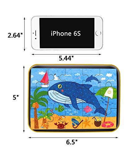 Vileafy Marine Organism Series Jigsaw Puzzle Sets, 4-Pack 4 Complexities, Best for 3-5 Years Old Babies to Develop Dexterity and Problem Solving, Free Iron Box for Easy Storage, 6 1/2" X 4 1/2".