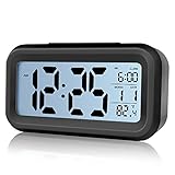 Alarm Clock,IEKA Digital Easy to Set and Watch with Large LCD screen Low Light Soft Night Light Repeating Snooze Month Date & Temperature Display (Black)