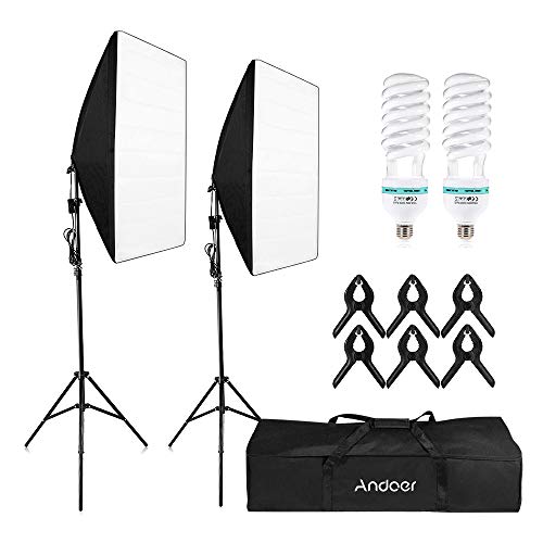 Andoer Studio Lighting Kit, 20 * 28in Softbox Photography Lighting Kit, E27 Socket 5500K Countinuous Lighting for Video, Portrait and Products Shooting