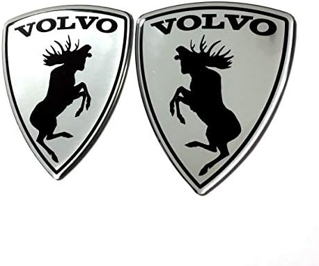 Alstickers! 30 Years Warranty! 3D Aluminum-polyutethane car Stickers Prancing Moose (ELK) Volvo Set 2 Pieces Glossy, Size 2.28"x1.89" (58x48 mm), Thickness 0.02" (0.5 mm) Silver.