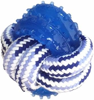 SatisPet Ming Dog Rope Toy Ball, Blue - 3" Interactive Training Ball Chew Toy for Medium &amp; Large Breeds
