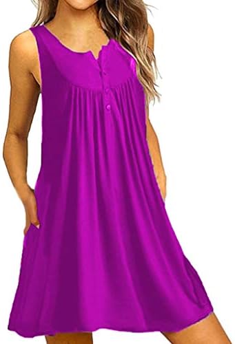 YKARITIANNA Women's Sleeveless Loose Plain Dresses Casual Short Dress with Pockets for Cozy Summer