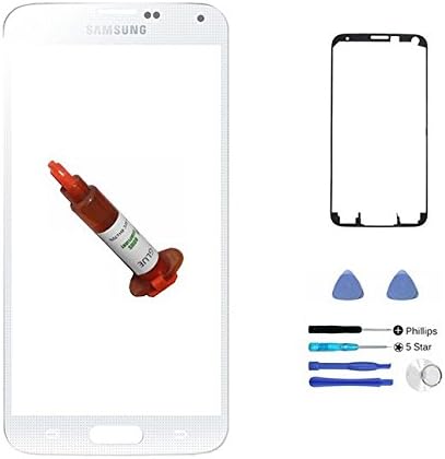 (ERGP) White Front Outer Lens Glass Screen Replacement For Samsung Galaxy S5 SV i9600 G900 G900A G900P G900R4 G900T G900V + Adhesive + Tools + 5ml UV LOCA Liquid Glue