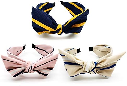 3 Pack Women's Headbands, Yofa Stripe Headwraps Fashion Bow Accessories Stretchy Hairbands, Two Fabric Materials