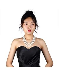 Kalse - Gargantilla de 3 hebras de 0.157 in con perlas de imitación, collar de 17 18 19 pulgadas