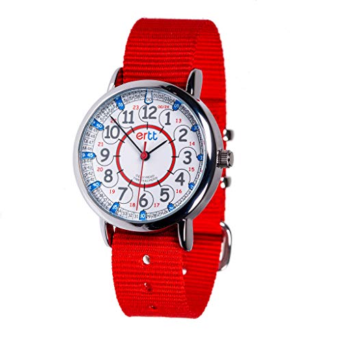 EasyRead Time Teacher Children's Watch, Red Blue 12/24 Hour Face, Red Strap