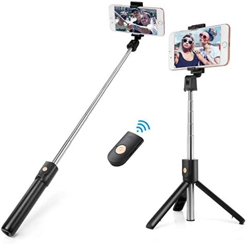 ikcool Selfie Stick Tripod Stand Holder Extendable with Bluetooth Remote for smartPhone x 8 6 7 Plus Android Samsung Galaxy S7 S8 BlackBerry Huawei (Black) (Black)
