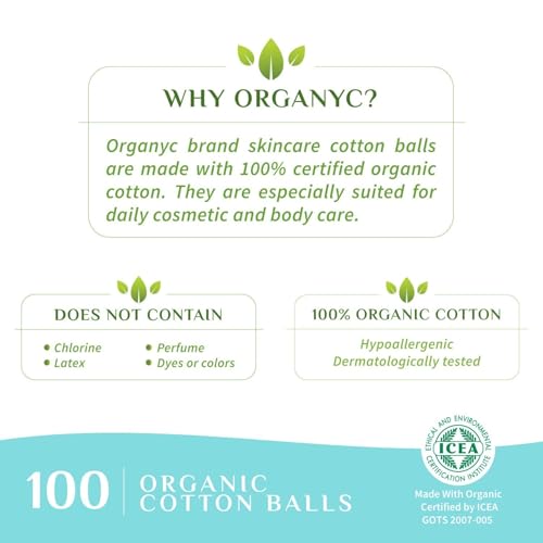 Organyc 100% Organic Cotton Balls for Sensitive Skin, 100 Count