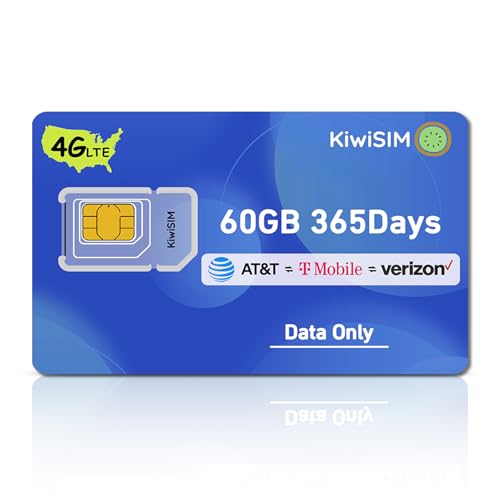 4G SIM Data Card 60GB for 365 Days Support for AT&T, T-Mobile and Verizon, SIM Card Data Only for Security Camera/Mobile Hotspot Unlocked IoT Device, No Credit Check(Acquire Activate)