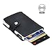 Dlife Credit Card Holder RFID Blocking Wallet Slim Wallet PU Leather Vintage Aluminum Business Card Holder Automatic Side Slide Trigger Card Case Wallet Security Travel Wallet (Black)