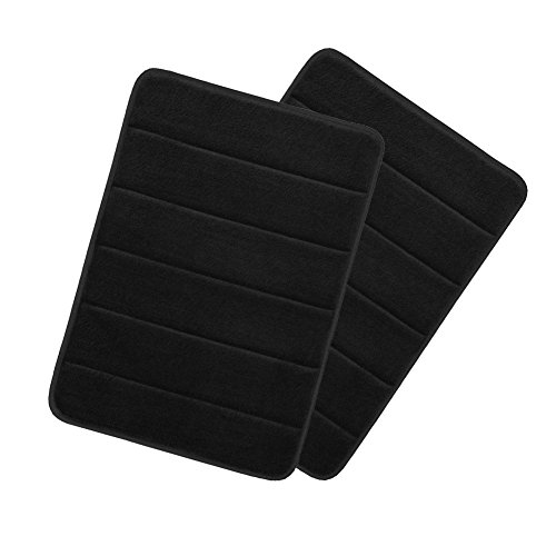 2Pcs Black 17"x 24" Non Slip Coral Velvet Bathmat Absorbent Bath Rugs Memory Foam Bath Mats with Anti-Skid Bottom