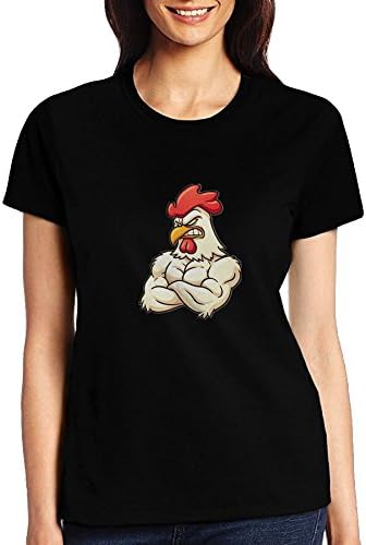 Amerdredy Women's Printed T-Shirt Custom Muscles Angry Chicken Casual Round Neck Short Sleeve Tee Tops