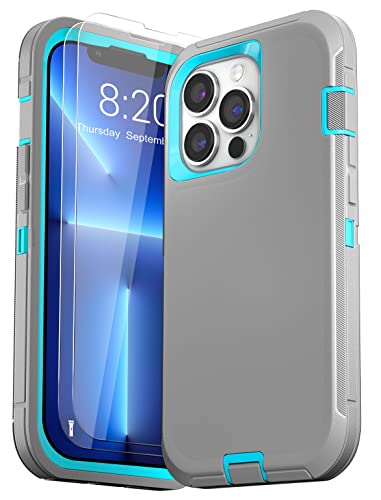 DHCALL for iPhone 13 Pro Max Case (6.7"), with 2 Tempered Glass Screen Protector [Heavy Duty Military-Grade Full Body Drop Protection] Shockproof Tough Durable 6.7 Inch（Grey Blue）