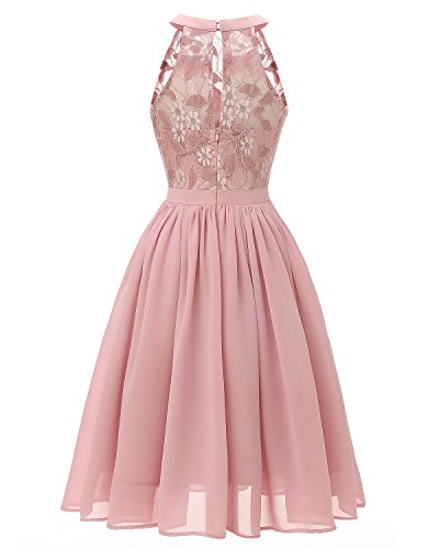 [- Bright Deer Women Bridesmaid Floral Lace Cold Shoulder Midi Prom Dress  -]
