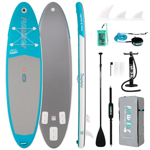 Funwater 10' &Amp;11' Stand Up Paddle Board Sup Board, Aufblasbares Stand Up Paddle Board Für Erwachsene, Alle Fähigkeiten Mit Aller Zubehör, Paddel, Pump, Sitz (10'6 Hellblau&Amp;Silber)