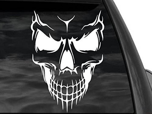 FGD Skull Rear Window Decal in White 8"x12" (Ts/1) Car Truck SUV Motorcycle