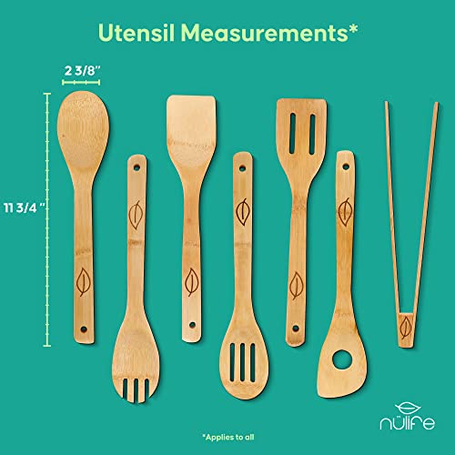 NULIFE Deluxe Cooking Utensils Set with Holder and Grill Tongs (7