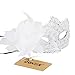 Coxeer Masquerade Mask for Women Mardi Gras Mask with Flower (White)