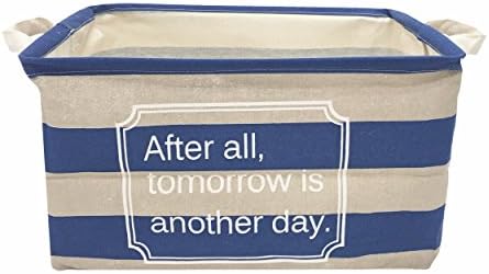 Square Natural Linen &amp; Cotton Fabric Storage Bin Shelves Storage Basket with Handles-for organizing Baby Toys Bins,Kids Toys,Baby Clothing,Children Books, Gift Baskets(15×10×9")(Navy Blue)
