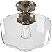 Amazon Brand – Stone & Beam Schoolhouse Semi-Flush Mount Ceiling Fixture With Light Bulb And Clear Glass Shade - 11 x 11 x 10.5 Inches, Brushed Nickel