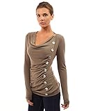 PattyBoutik Women's Cowl Neck Button Embellished Top (Tan M)