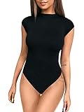 ZileZile Women's Sexy Bodycon Short Sleeve Scoop Neck Leotard Bodysuit Black