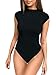 ZileZile Women's Sexy Bodycon Short Sleeve Scoop Neck Leotard Bodysuit Black