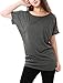 Allegra K Women Rhinestone Decor Scoop Neck Batwing Sleeves Tunic Top Dark Gray L (US 14)