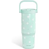 SANDJEST Daisy Stainless Steel Straw Lid Tumbler 30oz with Carry Handle for Women Girls, Insulated Travel Coffee Cup, Gift for Sports Outdoor Workout Christmas Birthday (Mint)