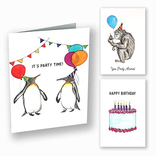 Assorted Animal Happy Birthday Cards: 36 Pack - 4 x 6 Blank Inside Bulk Box Set with Envelopes - Watercolor Adult Kids Bday Greeting Card for Every & All Occasion: Boxed Assortment of Cute White Notes