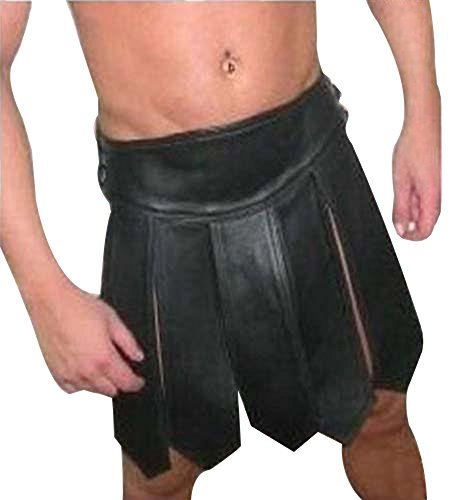 Mens Sexy Real Black Leather Gladiator Kilt Gay Clubwear LARP - (K1) W34 X 20